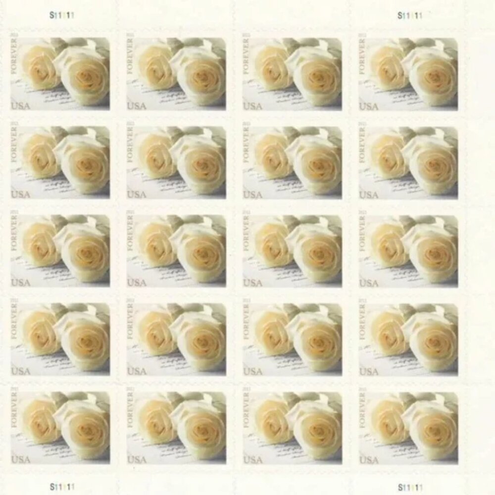 Set of 1000 white roses unused wedding forever stamps